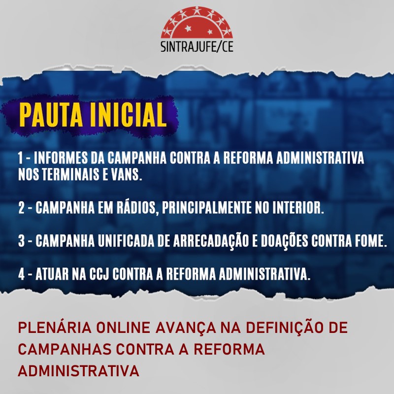 PLENÁRIA ONLINE AVANÇA NA DEFINIÇÃO DE CAMPANHAS CONTRA A REFORMA ADMINISTRATIVA