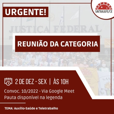 CONVOCATÓRIA 10/2022 | REUNIÃO DA CATEGORIA