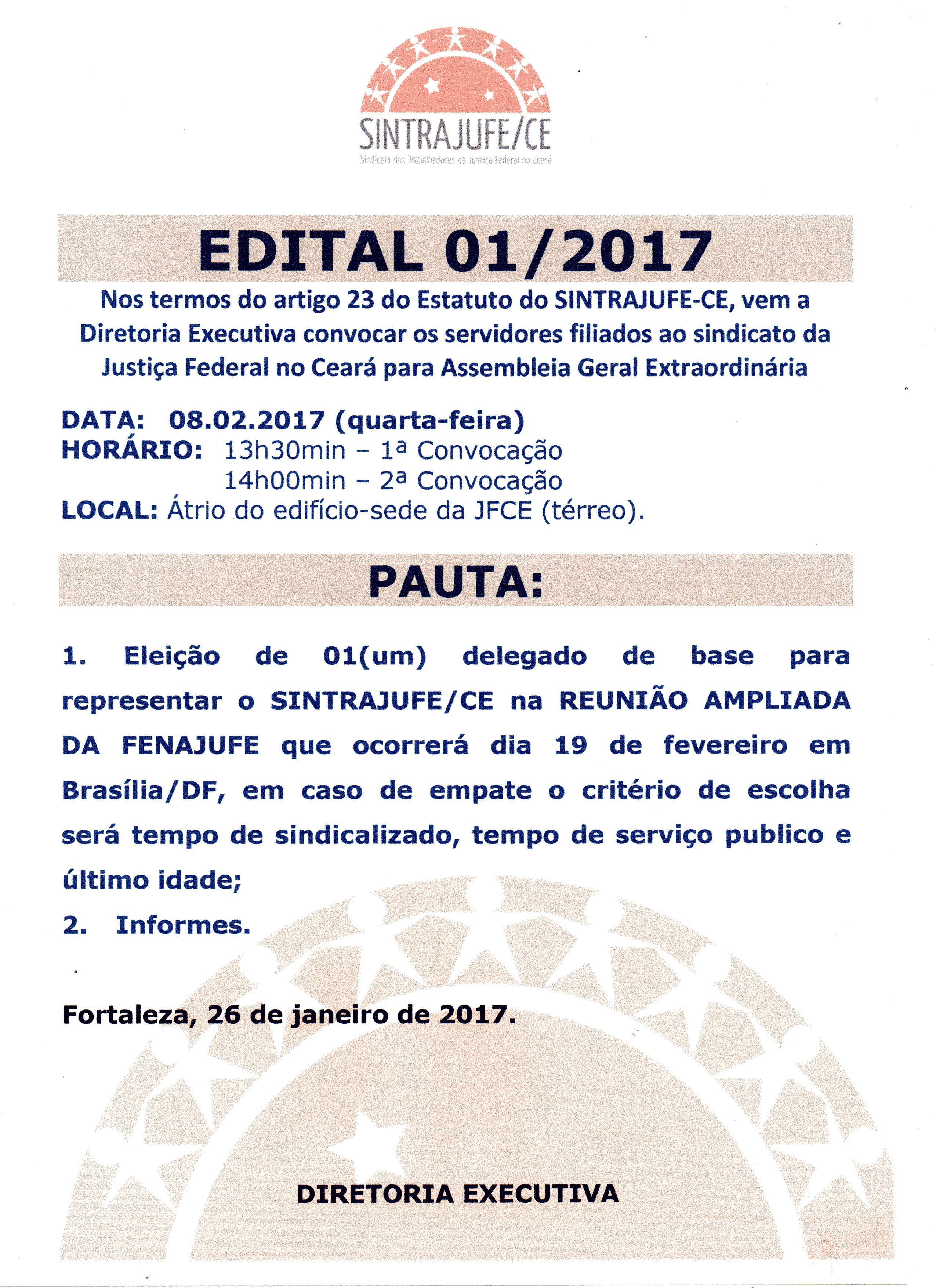 ACESSE AQUI EDITAL - ASSEMBLEIA GERAL EXTRAORDINÁRIA 08/02